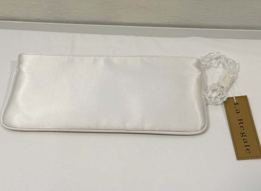 La Regale White Satin Clutch with Beaded Wristlet Strap 24127